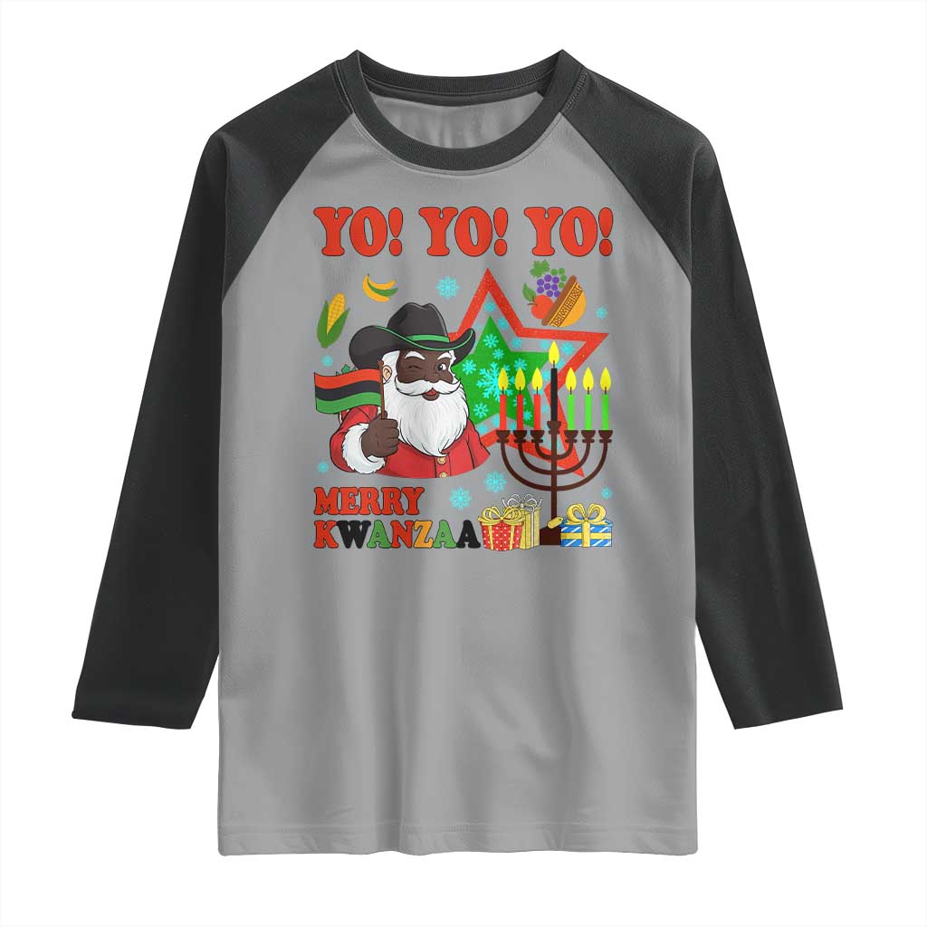 Merry Kwanzaa Black Santa Cowboy Raglan Shirt African Heritage Celebration Gift TS12 Sport Gray Black Print Your Wear