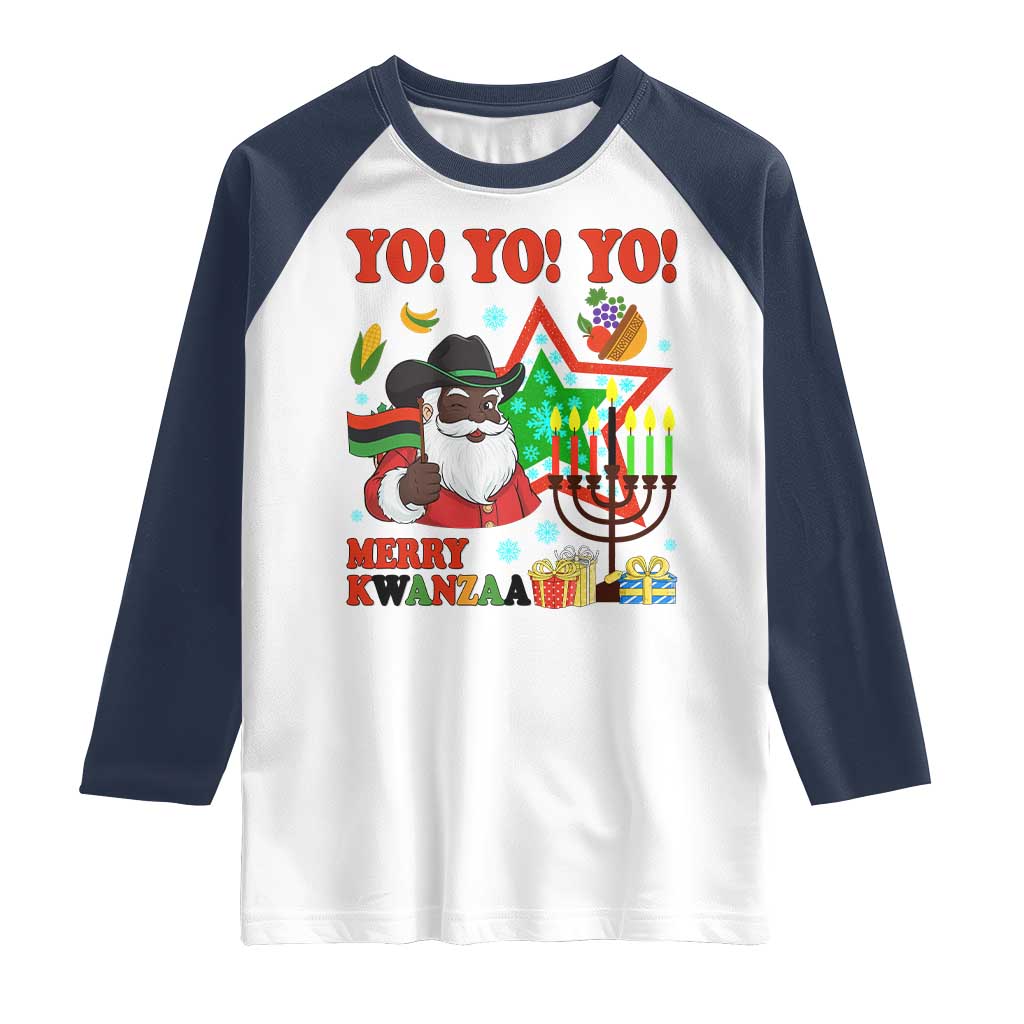 Merry Kwanzaa Black Santa Cowboy Raglan Shirt African Heritage Celebration Gift TS12 White Navy Print Your Wear