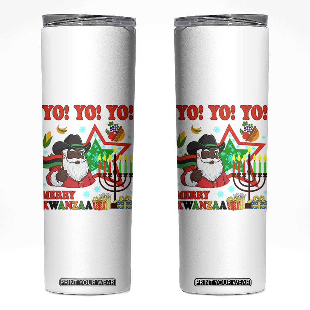 Merry Kwanzaa Black Santa Cowboy Skinny Tumbler African Heritage Celebration Gift TS12 White Print Your Wear