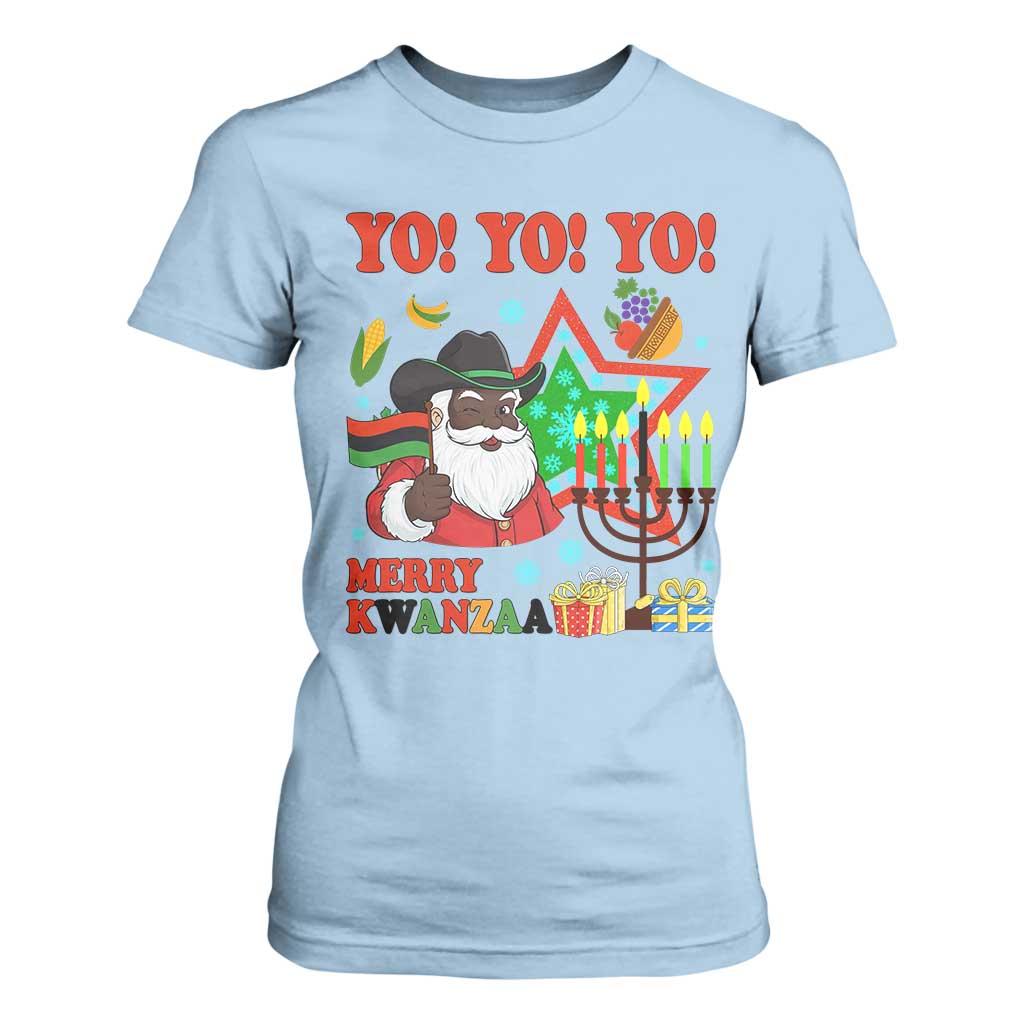 Merry Kwanzaa Black Santa Cowboy T Shirt For Women African Heritage Celebration Gift TS12 Light Blue Print Your Wear