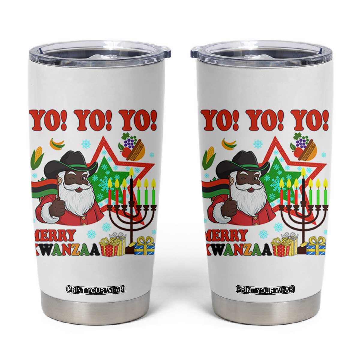 Merry Kwanzaa Black Santa Cowboy Tumbler Cup African Heritage Celebration Gift TS12 White Print Your Wear