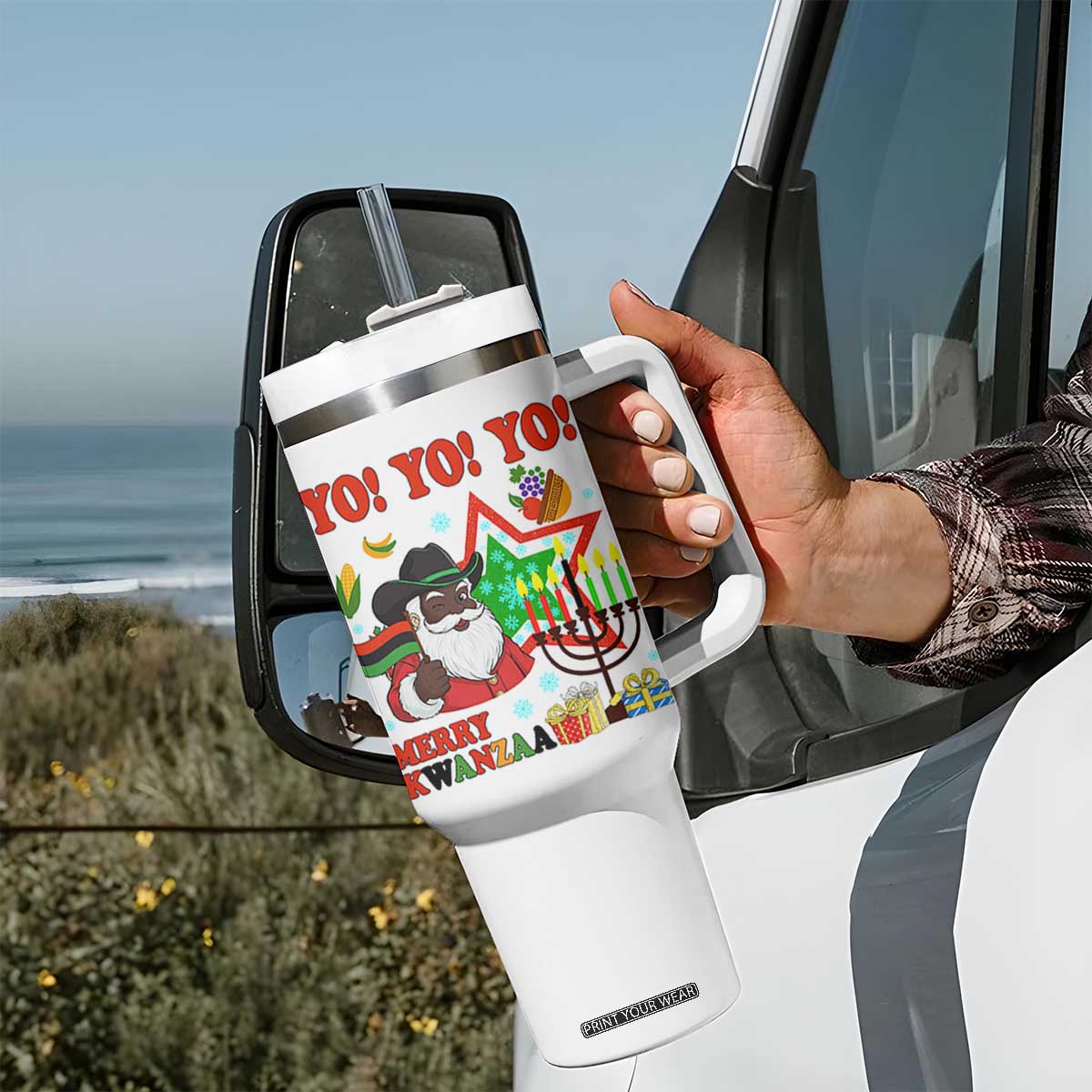 Merry Kwanzaa Black Santa Cowboy Tumbler With Handle African Heritage Celebration Gift TS12 Print Your Wear