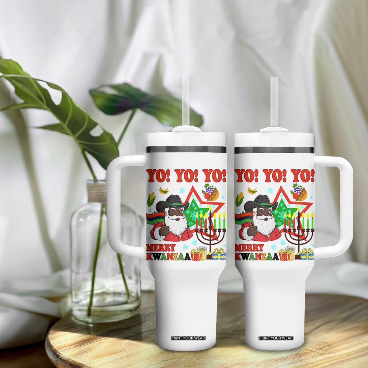 Merry Kwanzaa Black Santa Cowboy Tumbler With Handle African Heritage Celebration Gift TS12 Print Your Wear