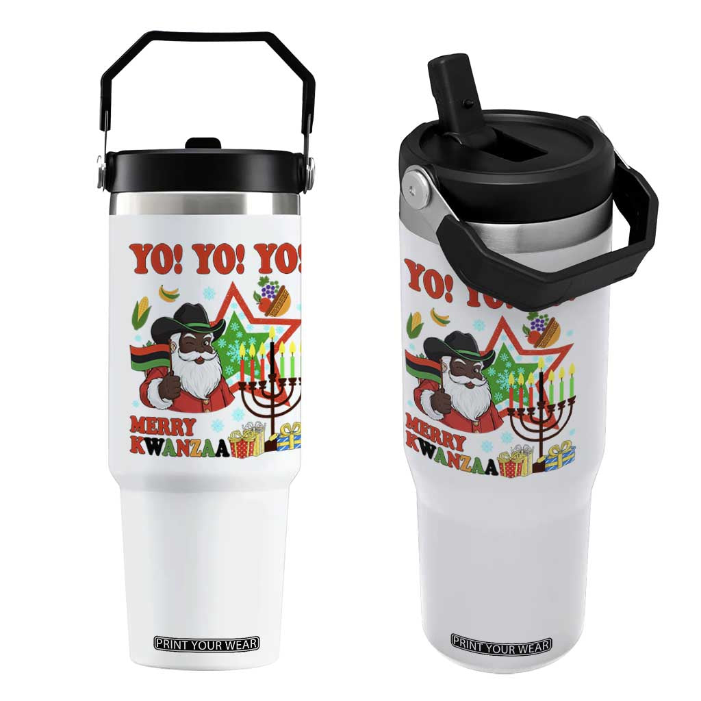 Merry Kwanzaa Black Santa Cowboy Flip Straw Tumbler African Heritage Celebration Gift TS12 One Size: 30 oz White Print Your Wear