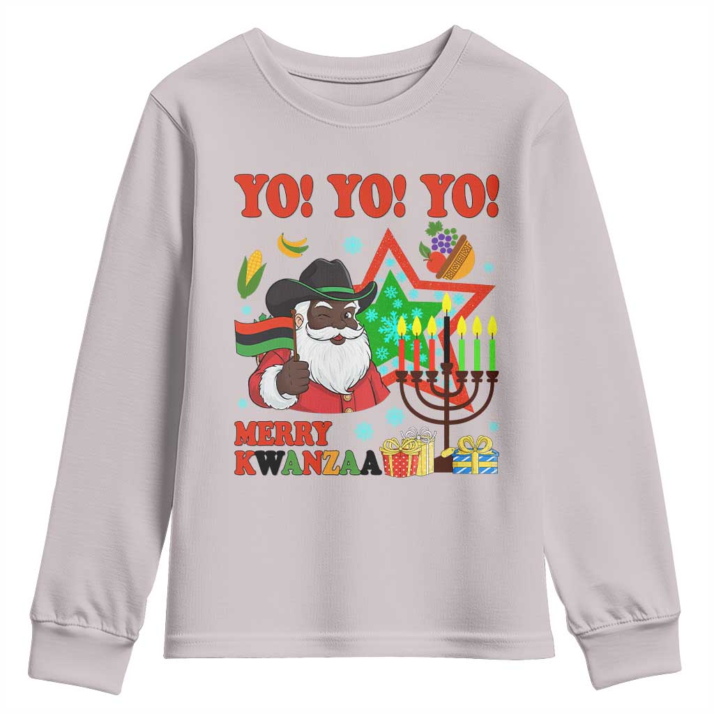 Merry Kwanzaa Black Santa Cowboy Youth Sweatshirt African Heritage Celebration Gift TS12 Ice Gray Print Your Wear
