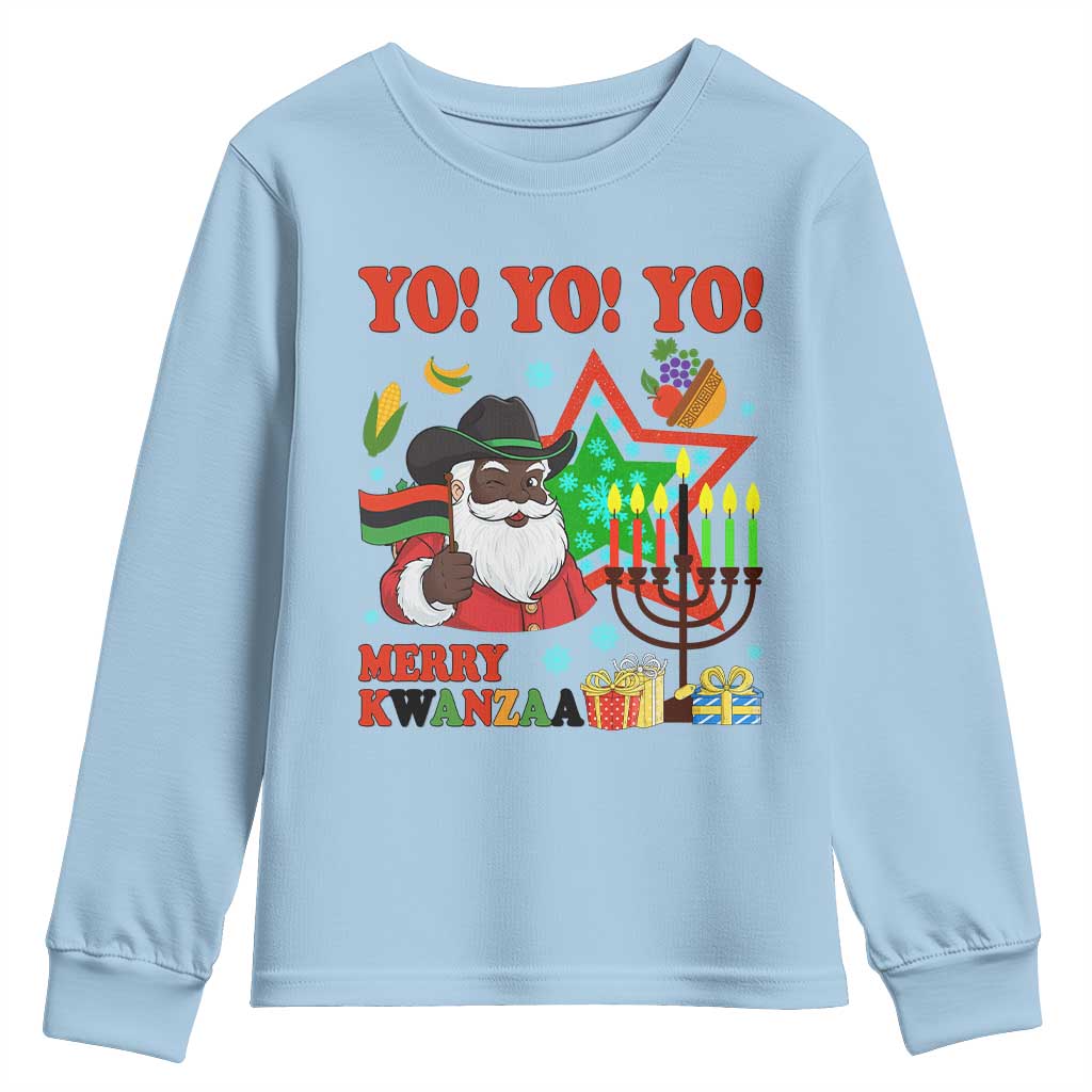 Merry Kwanzaa Black Santa Cowboy Youth Sweatshirt African Heritage Celebration Gift TS12 Light Blue Print Your Wear
