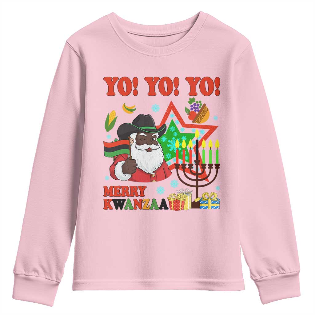 Merry Kwanzaa Black Santa Cowboy Youth Sweatshirt African Heritage Celebration Gift TS12 Light Pink Print Your Wear