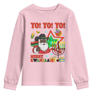 Merry Kwanzaa Black Santa Cowboy Youth Sweatshirt African Heritage Celebration Gift TS12 Light Pink Print Your Wear