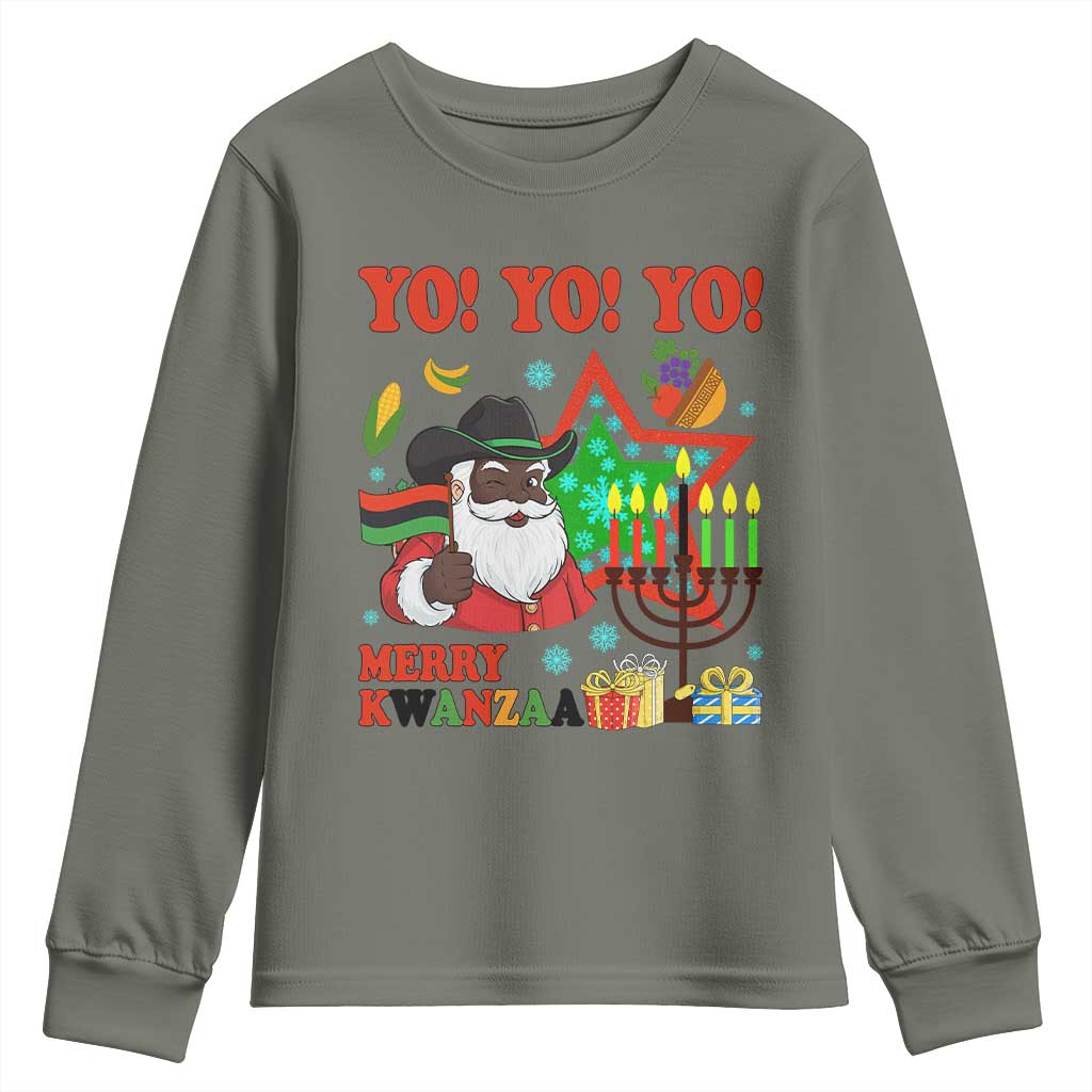 Merry Kwanzaa Black Santa Cowboy Youth Sweatshirt African Heritage Celebration Gift TS12 Military Green Print Your Wear