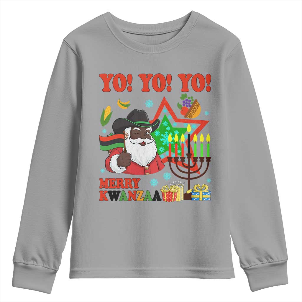 Merry Kwanzaa Black Santa Cowboy Youth Sweatshirt African Heritage Celebration Gift TS12 Sport Gray Print Your Wear