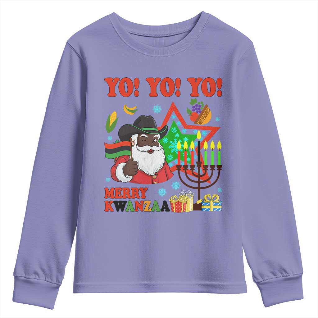 Merry Kwanzaa Black Santa Cowboy Youth Sweatshirt African Heritage Celebration Gift TS12 Violet Print Your Wear