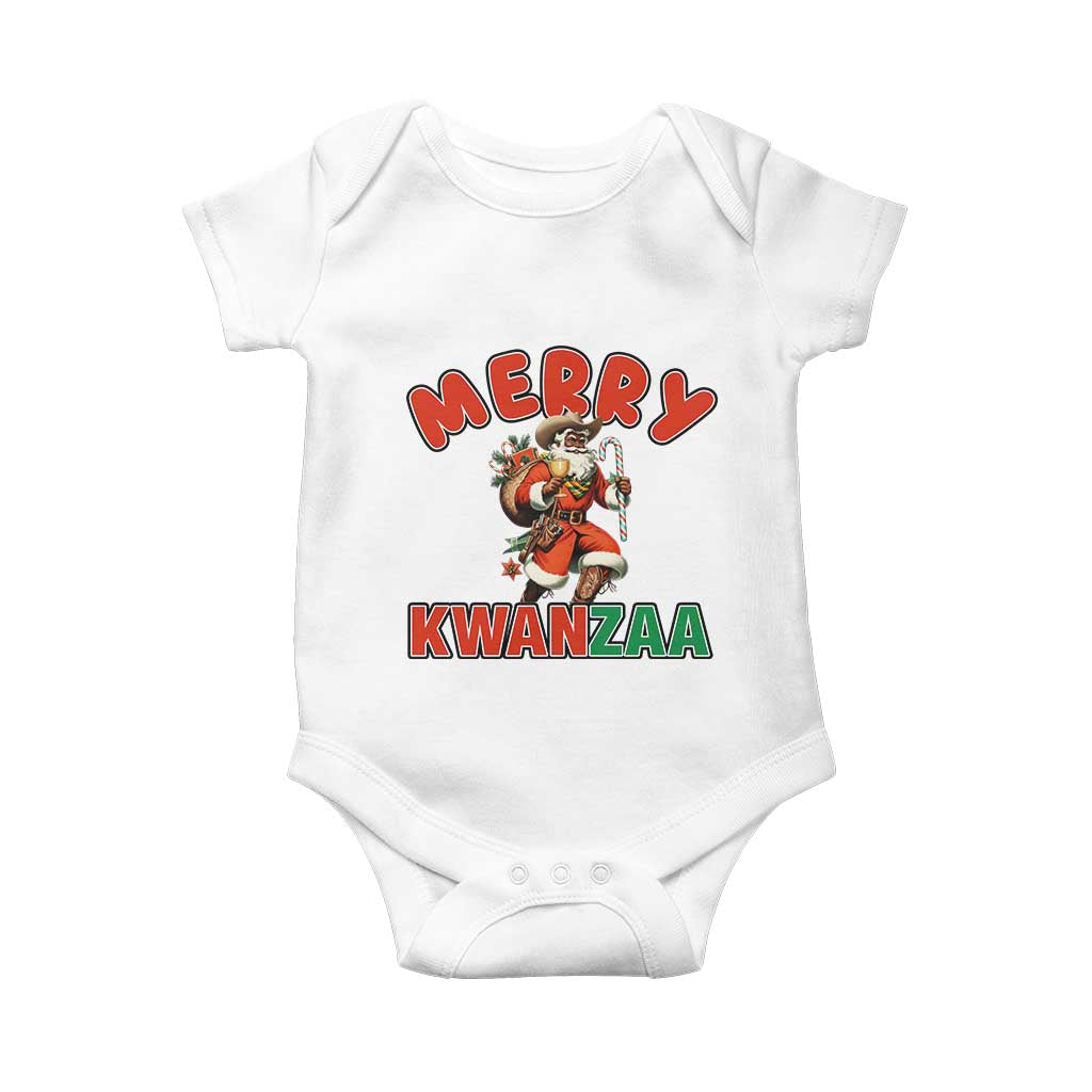 Merry Kwanzaa Cowboy Black Santa Baby Onesie African American Christmas Gift - Print Your Wear
