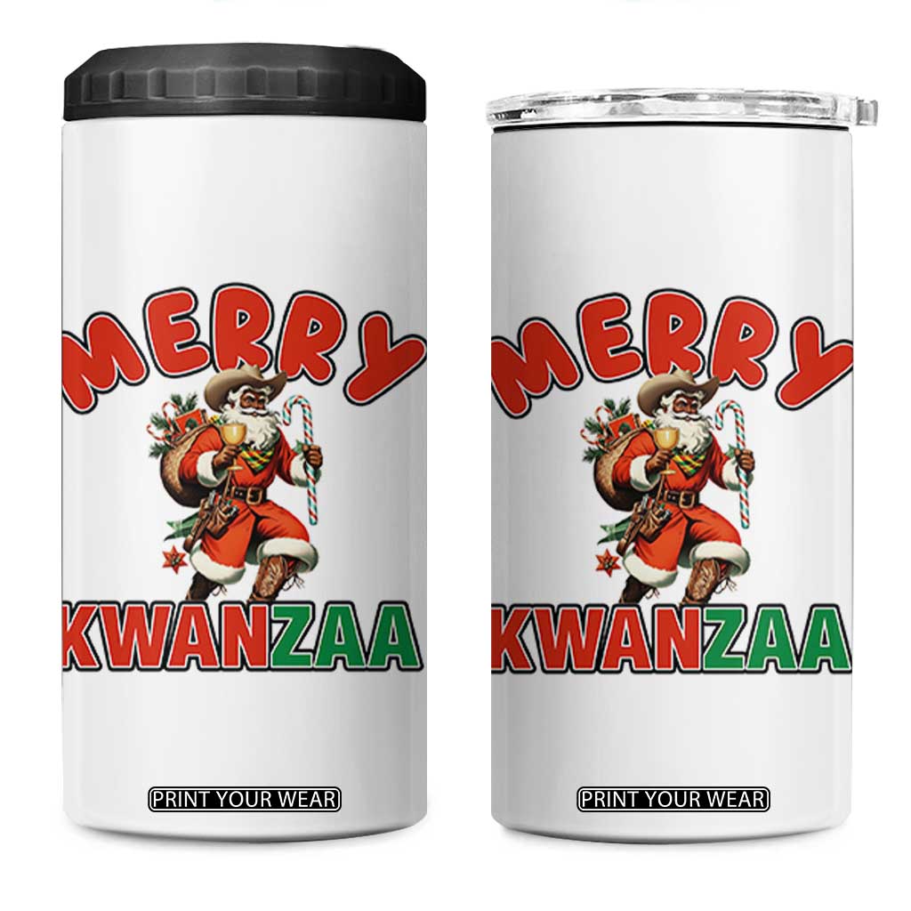Merry Kwanzaa Cowboy Black Santa 4 in 1 Can Cooler Tumbler African American Christmas Gift TS12 One Size: 16 oz White Print Your Wear