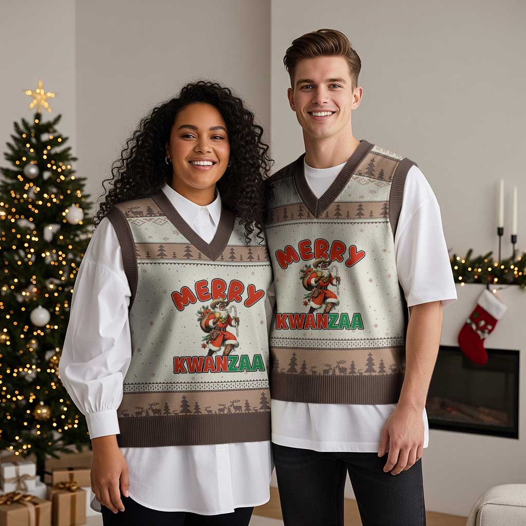 Merry Kwanzaa Cowboy Black Santa V-Neck Knit Sweater Vest African American Xmas Gift TS12 Mocha Mousse Print Your Wear