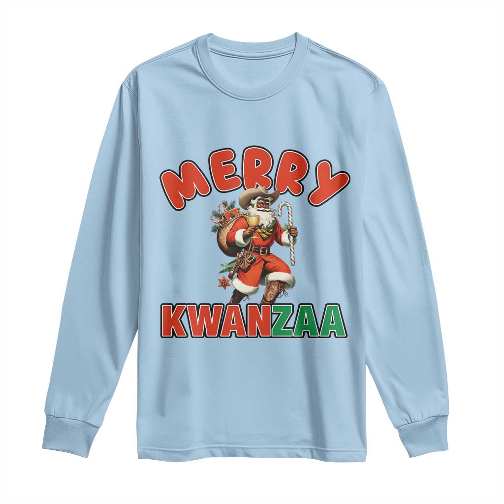 Merry Kwanzaa Cowboy Black Santa Long Sleeve Shirt African American Christmas Gift TS12 Light Blue Print Your Wear