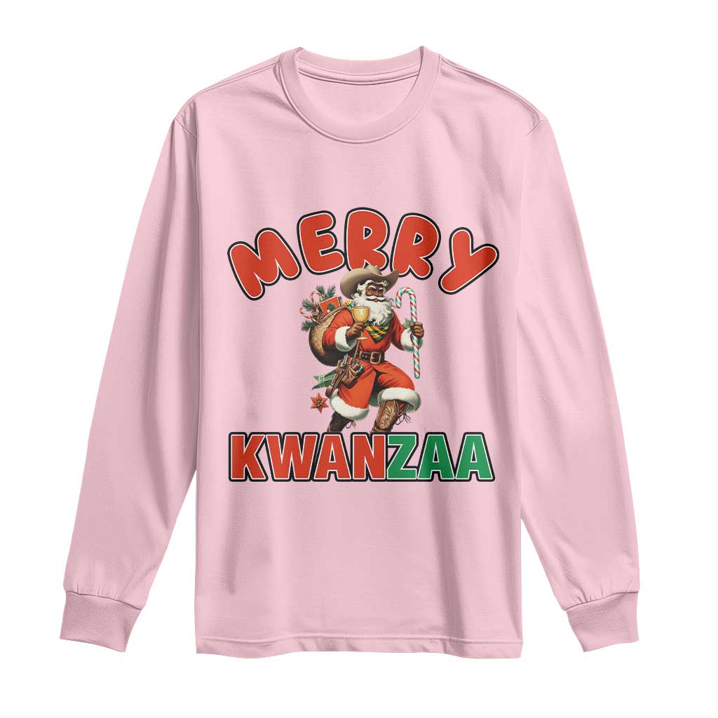 Merry Kwanzaa Cowboy Black Santa Long Sleeve Shirt African American Christmas Gift TS12 Light Pink Print Your Wear