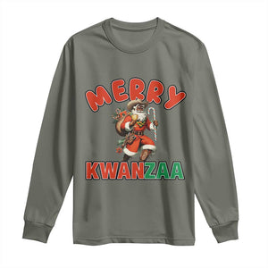 Merry Kwanzaa Cowboy Black Santa Long Sleeve Shirt African American Christmas Gift TS12 Military Green Print Your Wear