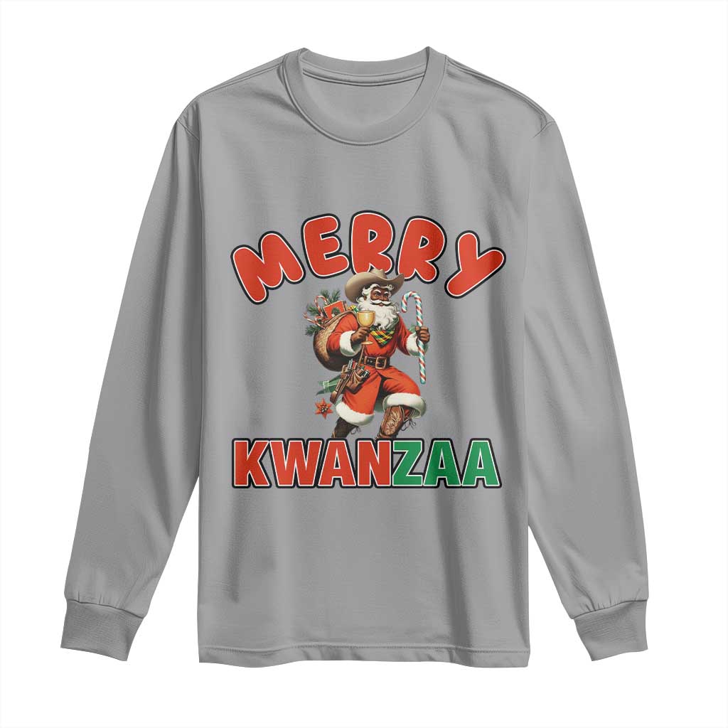 Merry Kwanzaa Cowboy Black Santa Long Sleeve Shirt African American Christmas Gift TS12 Sport Gray Print Your Wear