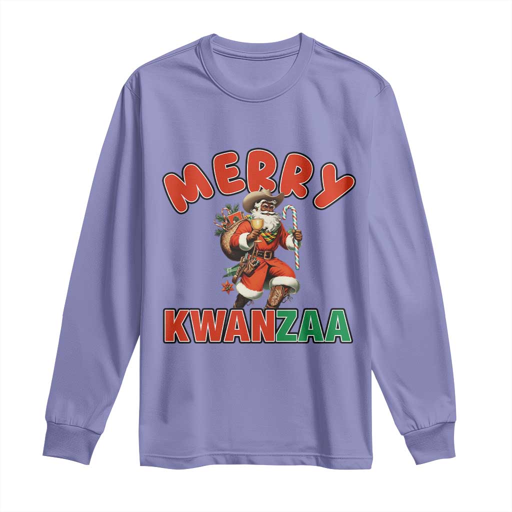 Merry Kwanzaa Cowboy Black Santa Long Sleeve Shirt African American Christmas Gift TS12 Violet Print Your Wear
