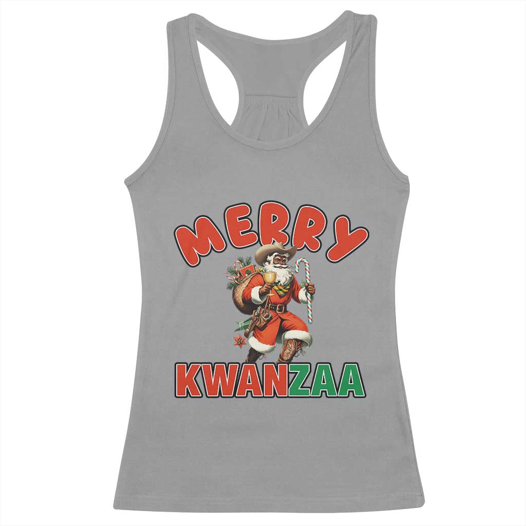 Merry Kwanzaa Cowboy Black Santa Racerback Tank Top African American Christmas Gift TS12 Sport Gray Print Your Wear