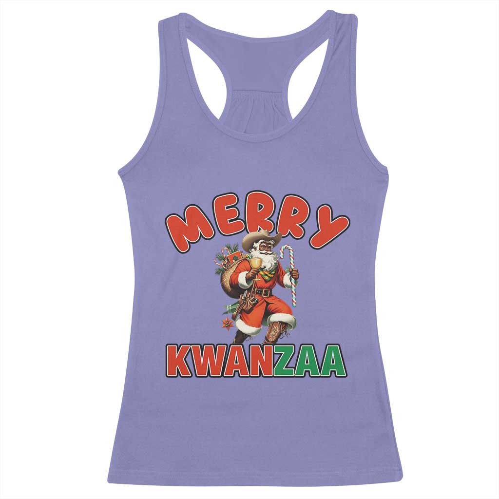 Merry Kwanzaa Cowboy Black Santa Racerback Tank Top African American Christmas Gift TS12 Violet Print Your Wear