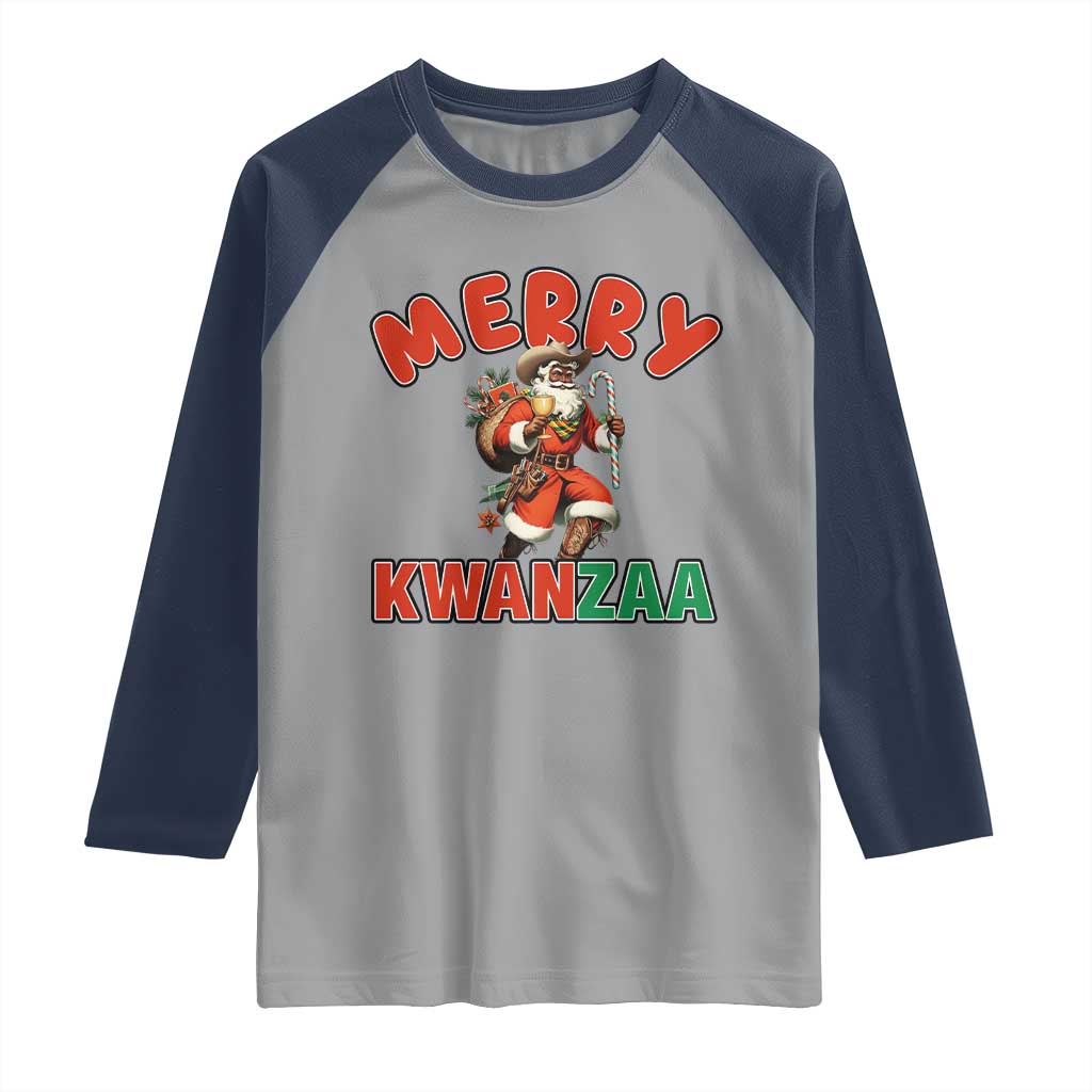 Merry Kwanzaa Cowboy Black Santa Raglan Shirt African American Christmas Gift TS12 Sport Gray Navy Print Your Wear