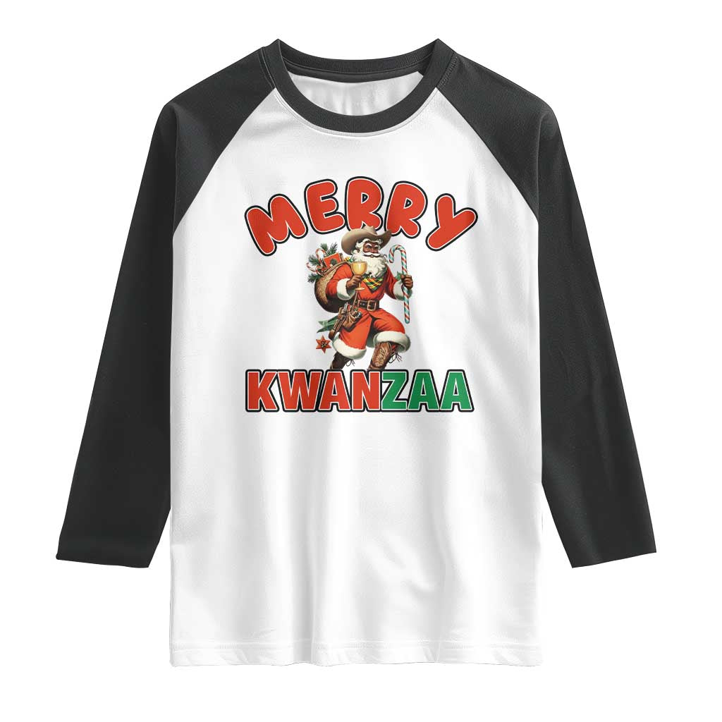 Merry Kwanzaa Cowboy Black Santa Raglan Shirt African American Christmas Gift TS12 White Black Print Your Wear