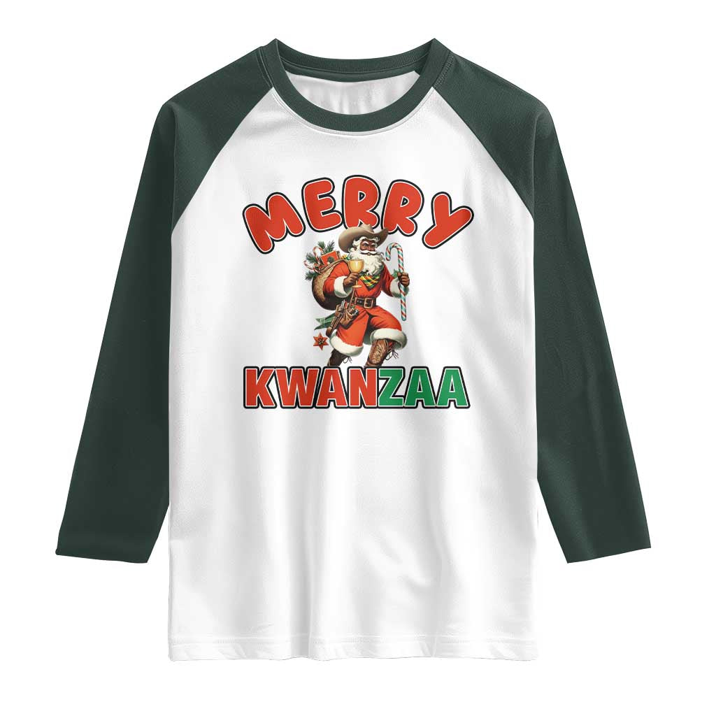 Merry Kwanzaa Cowboy Black Santa Raglan Shirt African American Christmas Gift TS12 White Dark Forest Green Print Your Wear