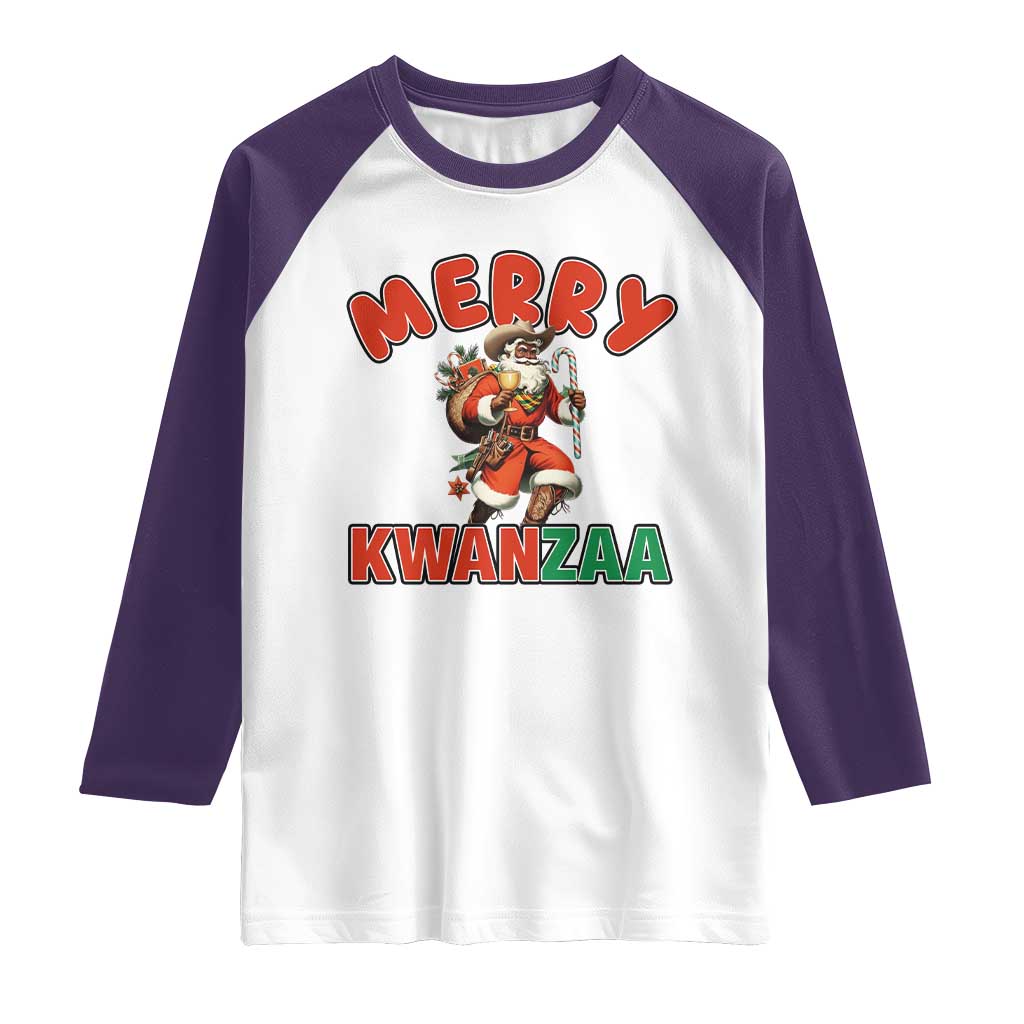 Merry Kwanzaa Cowboy Black Santa Raglan Shirt African American Christmas Gift TS12 White Purple Print Your Wear