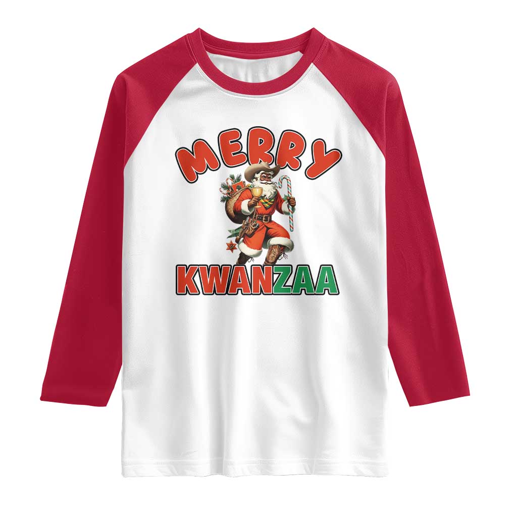 Merry Kwanzaa Cowboy Black Santa Raglan Shirt African American Christmas Gift TS12 White Red Print Your Wear