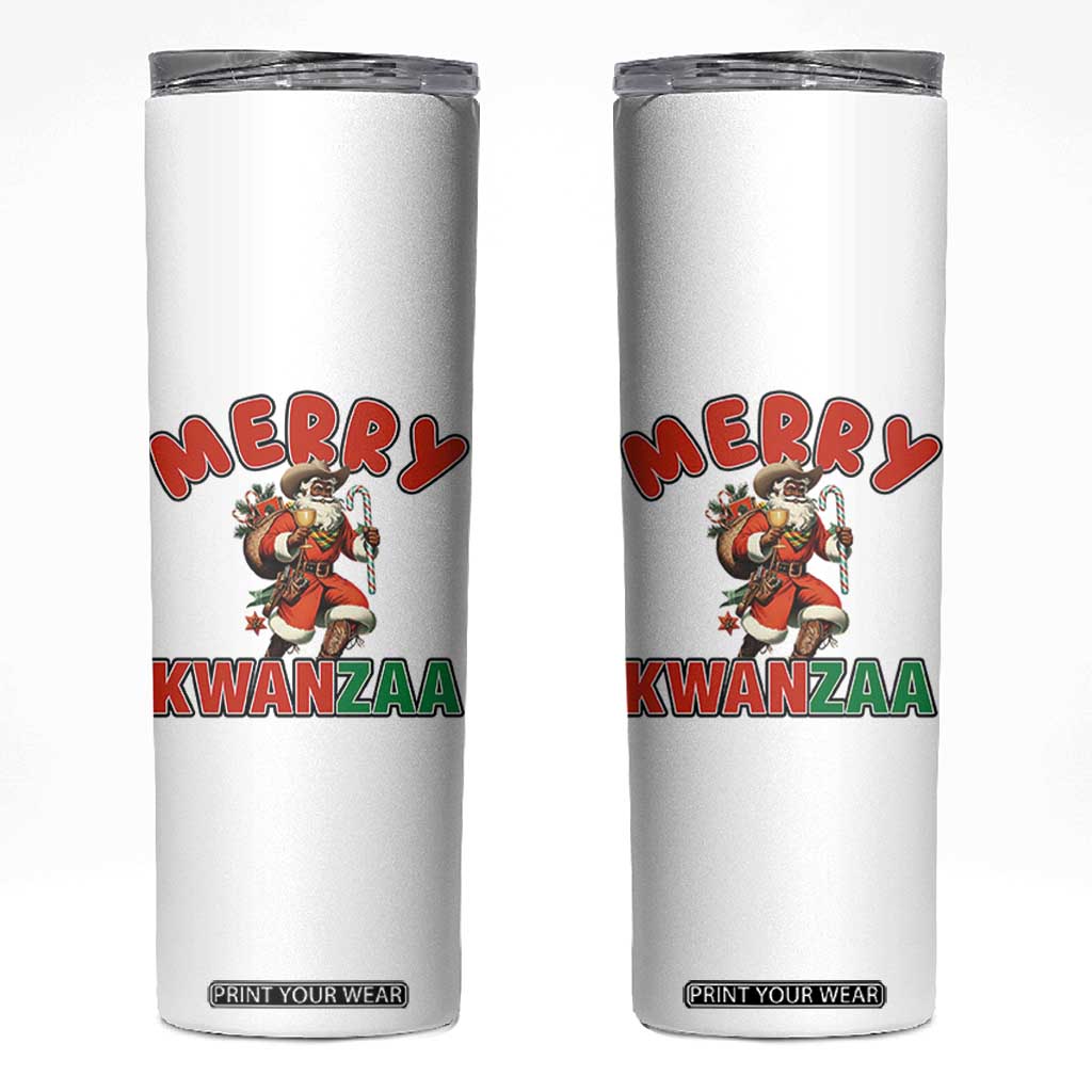 Merry Kwanzaa Cowboy Black Santa Skinny Tumbler African American Christmas Gift TS12 White Print Your Wear