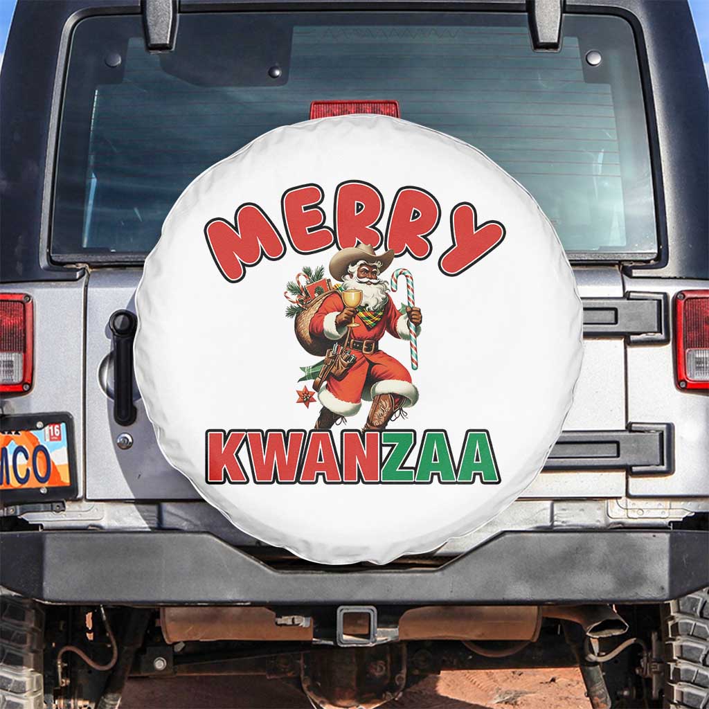 Merry Kwanzaa Cowboy Black Santa Spare Tire Cover African American Christmas Gift TS12 No hole White Print Your Wear