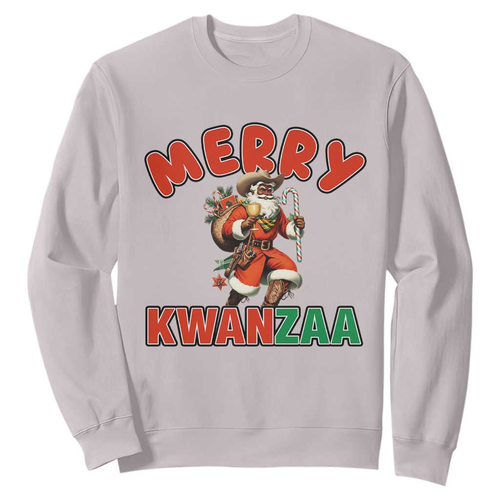 Merry Kwanzaa Cowboy Black Santa Sweatshirt African American Christmas Gift TS12 Ice Gray Print Your Wear