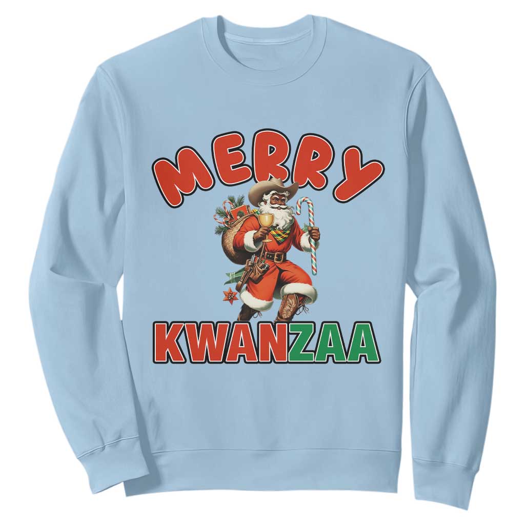 Merry Kwanzaa Cowboy Black Santa Sweatshirt African American Christmas Gift TS12 Light Blue Print Your Wear