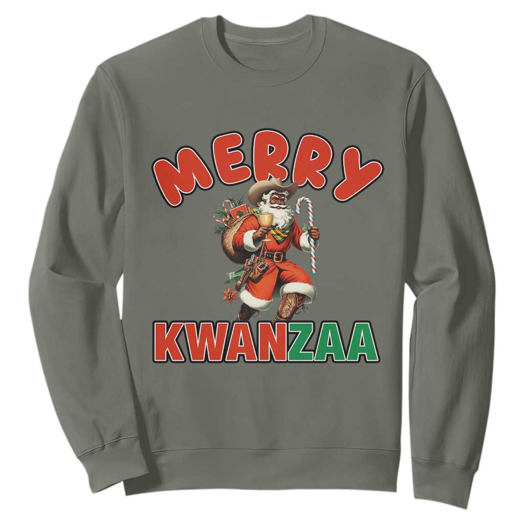 Merry Kwanzaa Cowboy Black Santa Sweatshirt African American Christmas Gift TS12 Military Green Print Your Wear