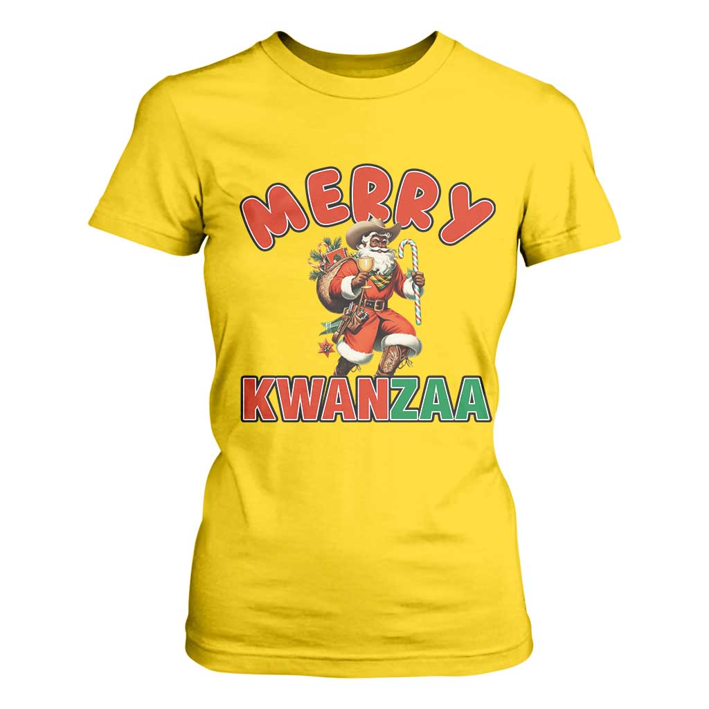 Merry Kwanzaa Cowboy Black Santa T Shirt For Women African American Christmas Gift - Print Your Wear