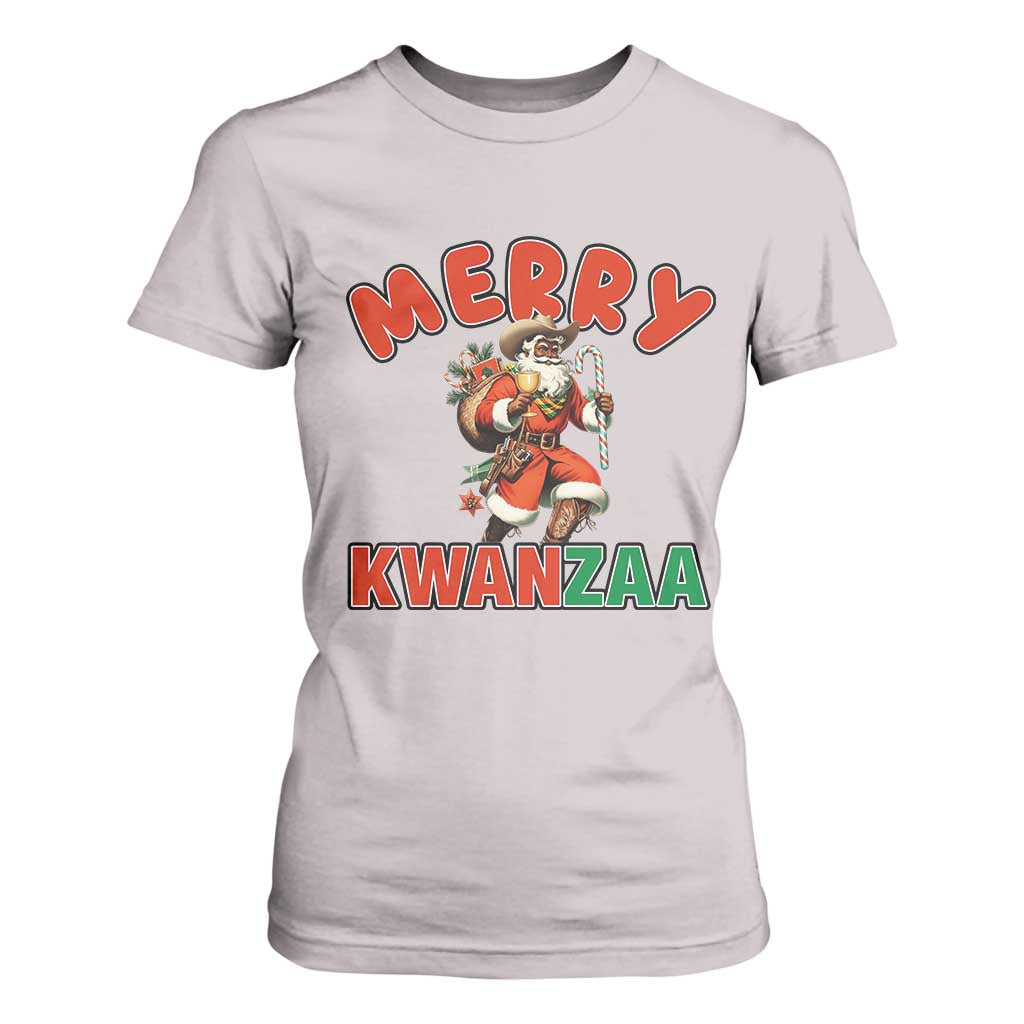 Merry Kwanzaa Cowboy Black Santa T Shirt For Women African American Christmas Gift - Print Your Wear