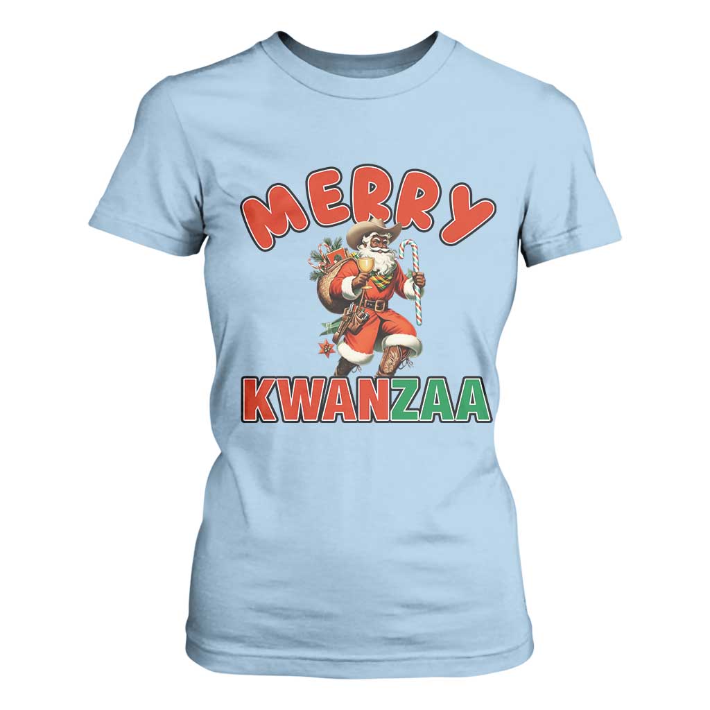 Merry Kwanzaa Cowboy Black Santa T Shirt For Women African American Christmas Gift TS12 Light Blue Print Your Wear