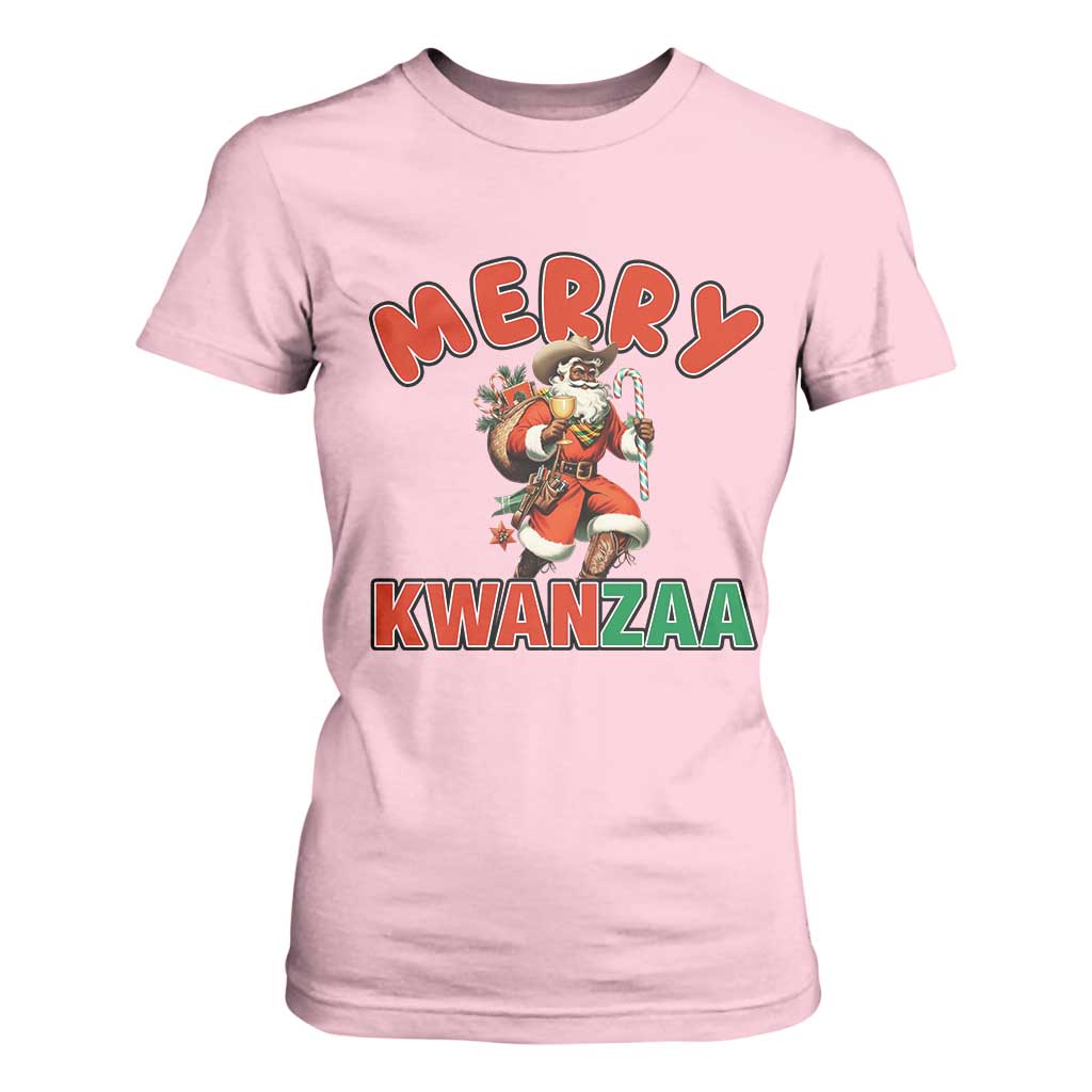 Merry Kwanzaa Cowboy Black Santa T Shirt For Women African American Christmas Gift - Print Your Wear