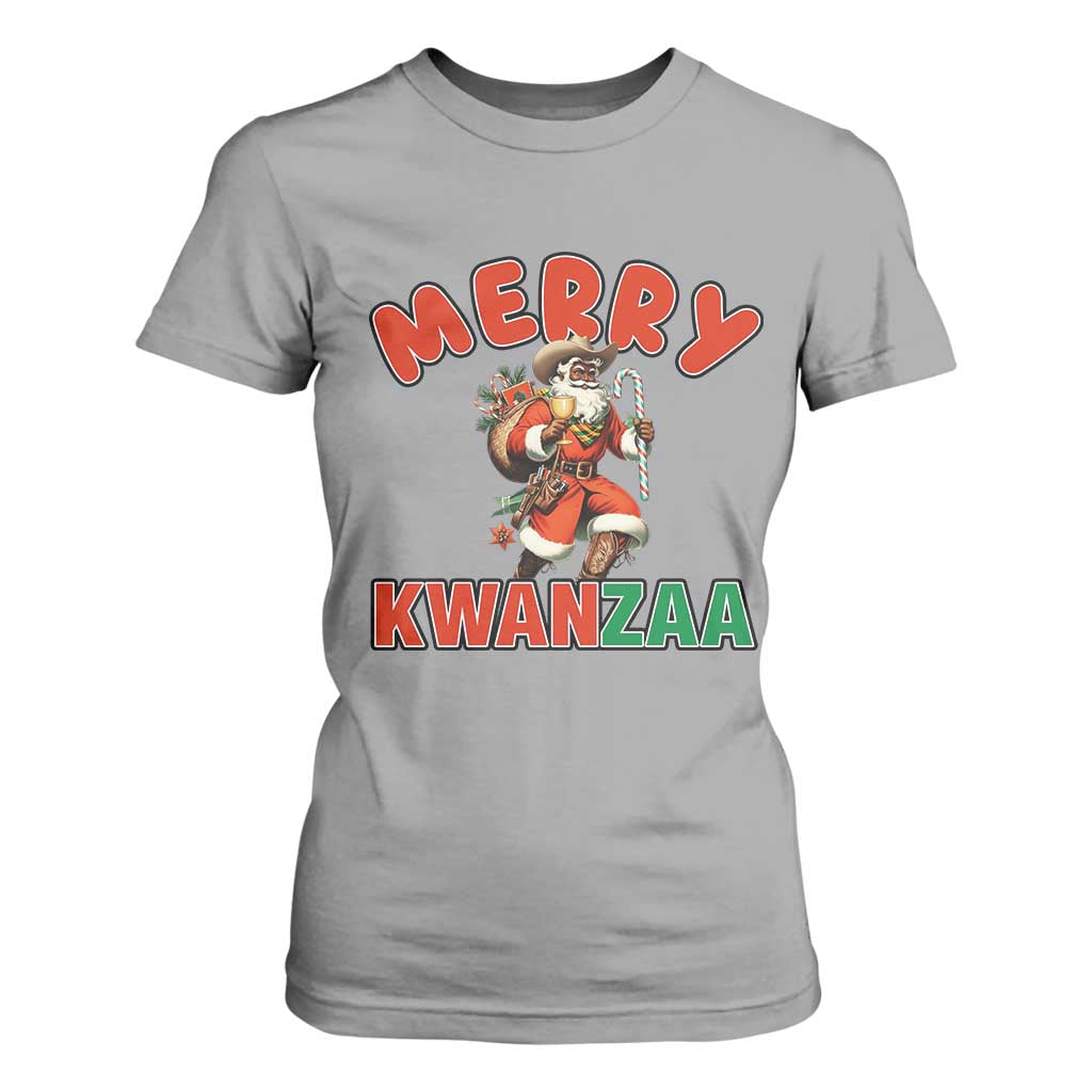 Merry Kwanzaa Cowboy Black Santa T Shirt For Women African American Christmas Gift - Print Your Wear