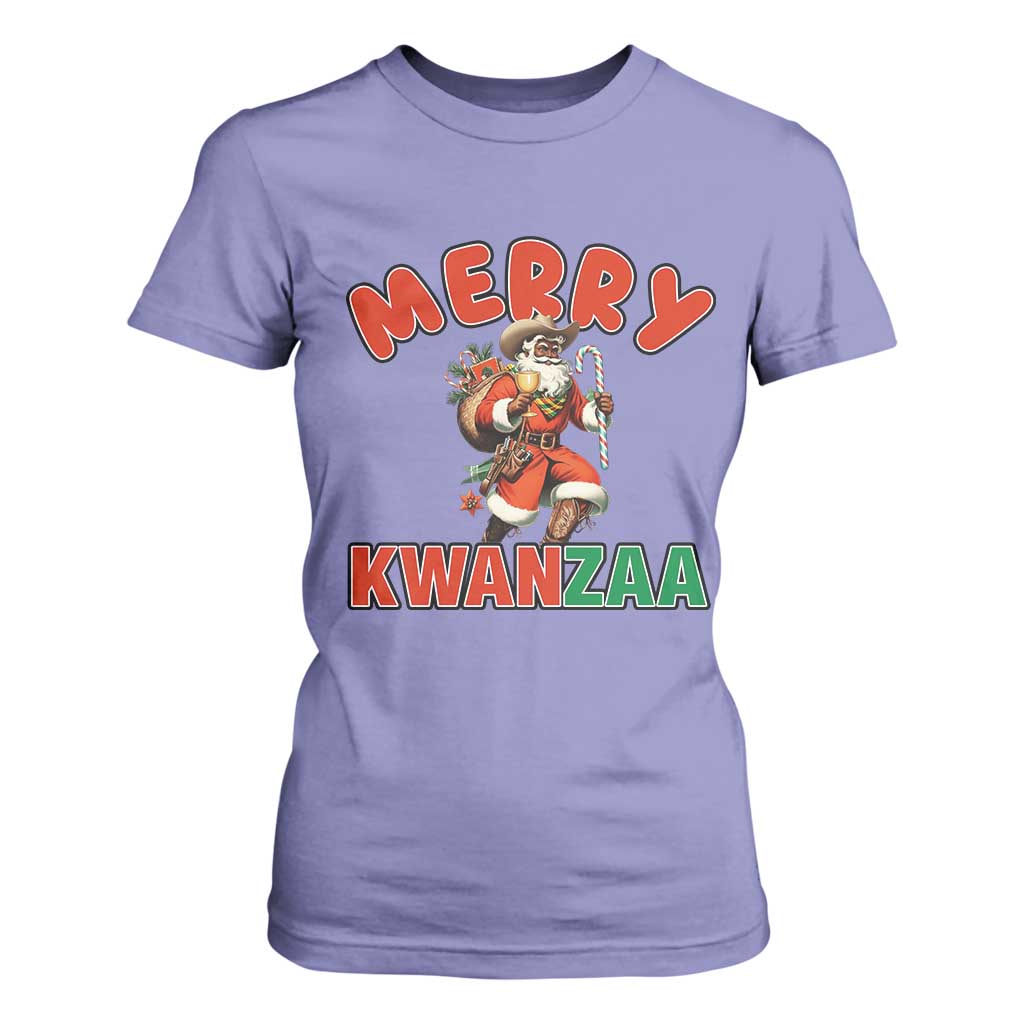 Merry Kwanzaa Cowboy Black Santa T Shirt For Women African American Christmas Gift TS12 Violet Print Your Wear