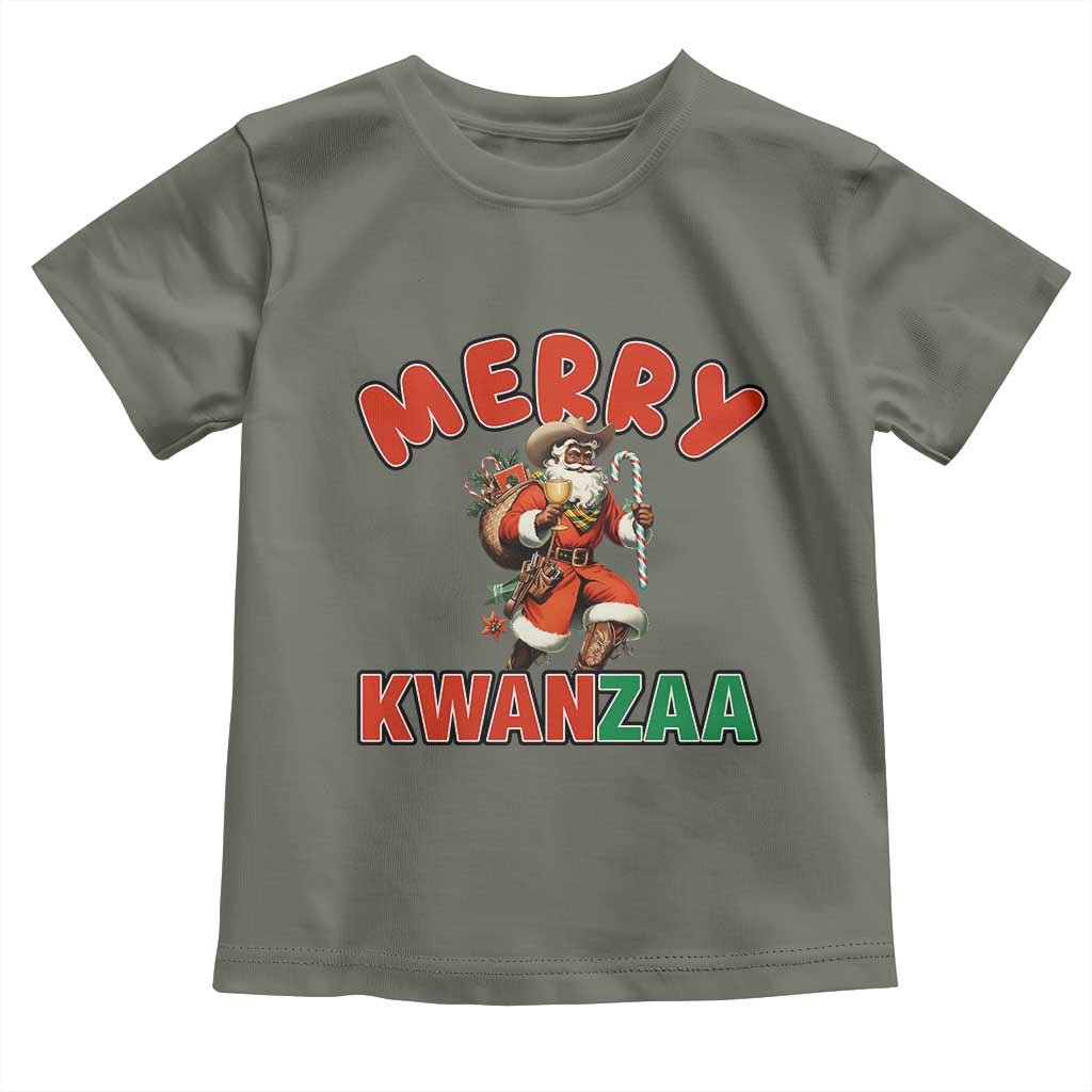 Merry Kwanzaa Cowboy Black Santa Toddler T Shirt African American Christmas Gift TS12 Military Green Print Your Wear