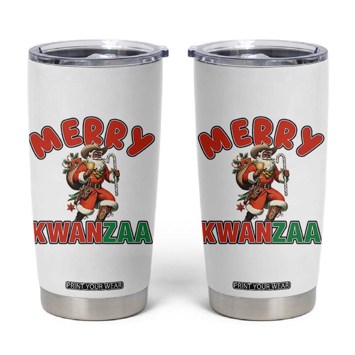 Merry Kwanzaa Cowboy Black Santa Tumbler Cup African American Christmas Gift TS12 White Print Your Wear