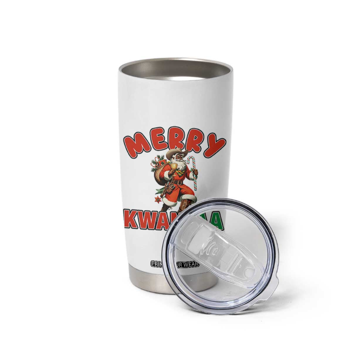 Merry Kwanzaa Cowboy Black Santa Tumbler Cup African American Christmas Gift TS12 Print Your Wear