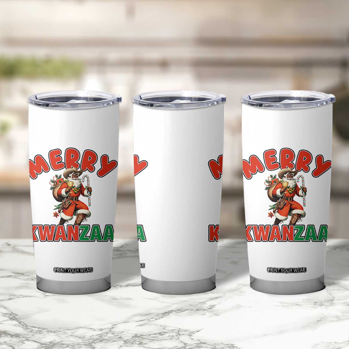 Merry Kwanzaa Cowboy Black Santa Tumbler Cup African American Christmas Gift TS12 Print Your Wear
