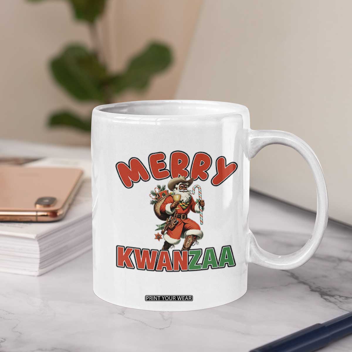 Merry Kwanzaa Cowboy Black Santa Coffee Mug African American Christmas Gift TS12 Print Your Wear