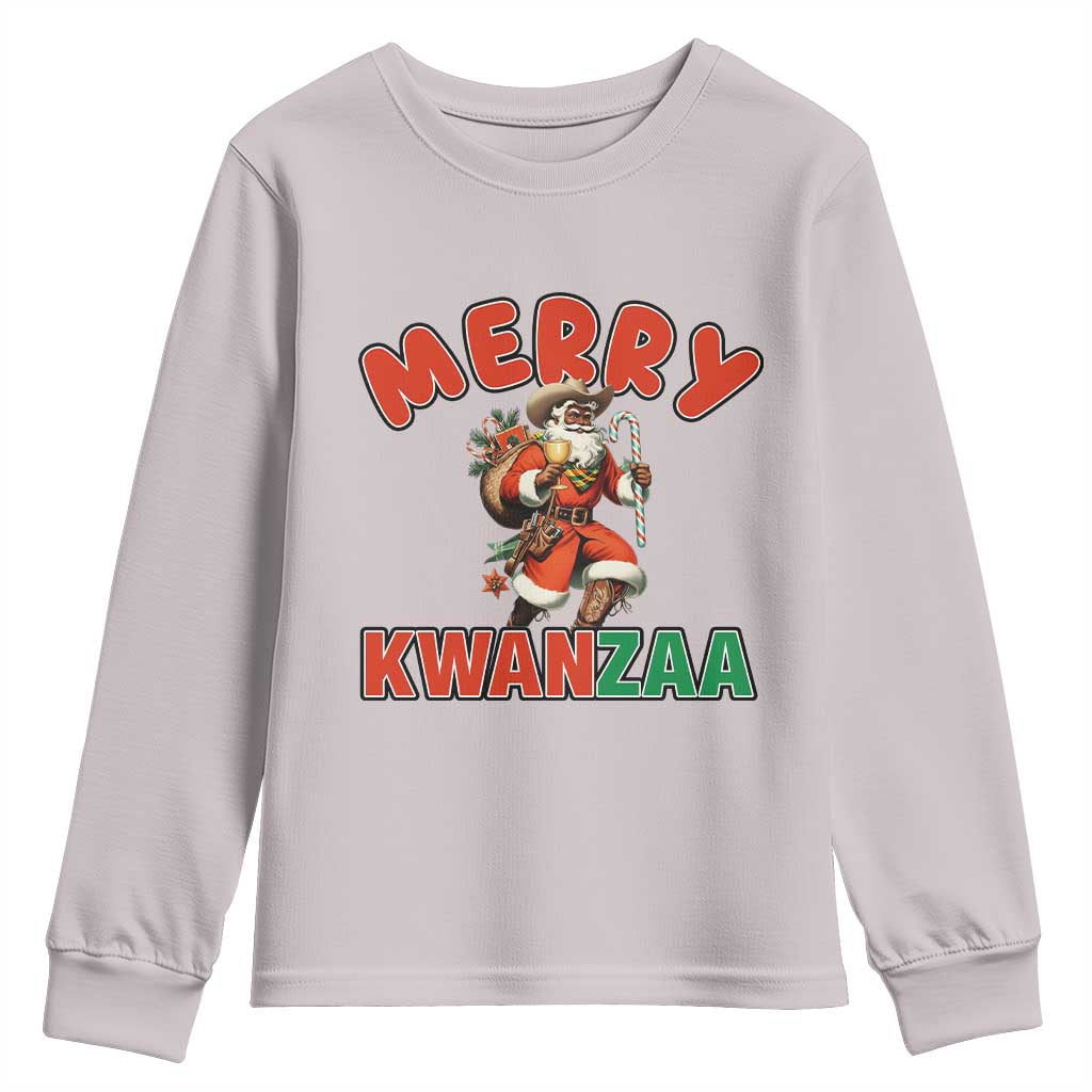 Merry Kwanzaa Cowboy Black Santa Youth Sweatshirt African American Christmas Gift TS12 Ice Gray Print Your Wear