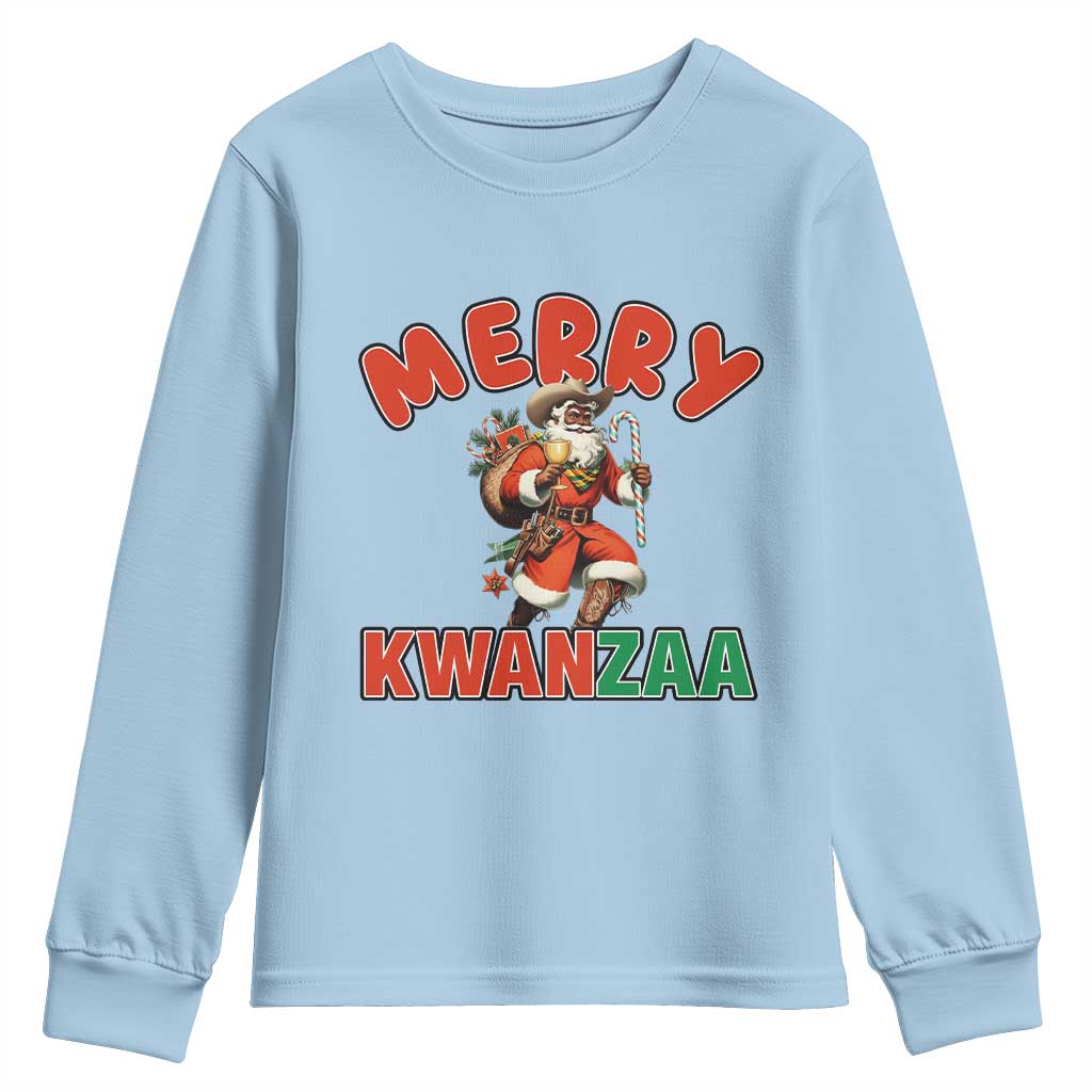 Merry Kwanzaa Cowboy Black Santa Youth Sweatshirt African American Christmas Gift TS12 Light Blue Print Your Wear