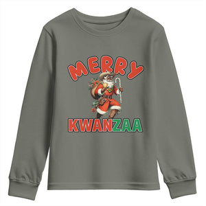 Merry Kwanzaa Cowboy Black Santa Youth Sweatshirt African American Christmas Gift TS12 Military Green Print Your Wear