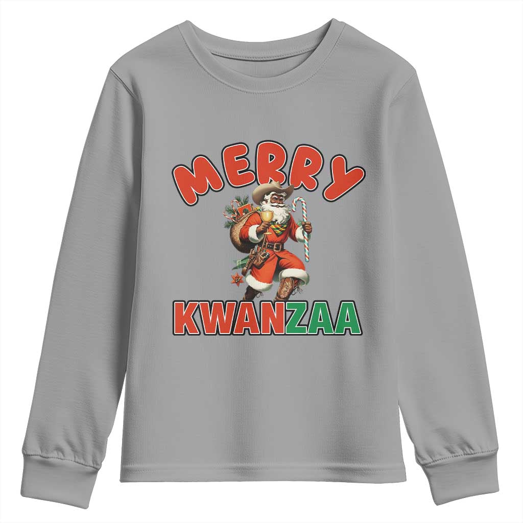 Merry Kwanzaa Cowboy Black Santa Youth Sweatshirt African American Christmas Gift TS12 Sport Gray Print Your Wear